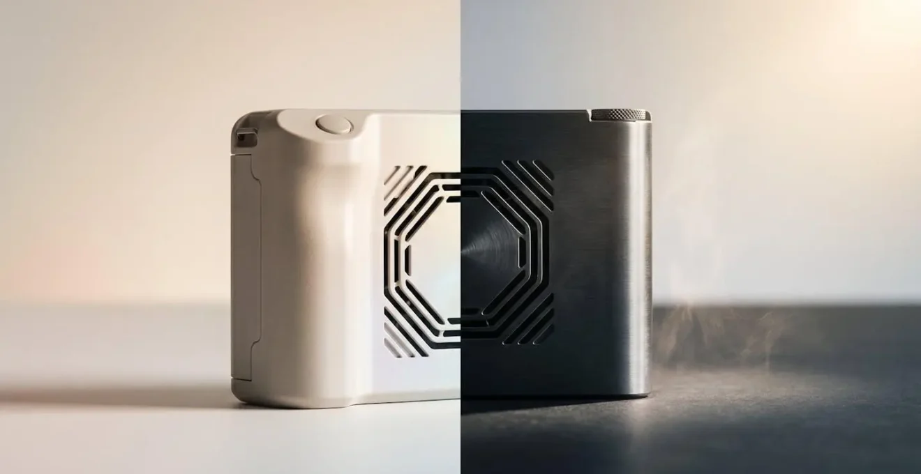 Détail d'un boîtier de caméra extérieure montrant les propriétés de résistance thermique et traitement de surface anti-UV