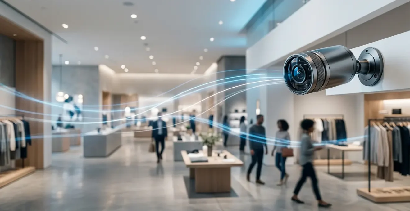 Système de caméras de sécurité moderne transformé en outil d'analyse marketing pour optimiser le parcours client en magasin