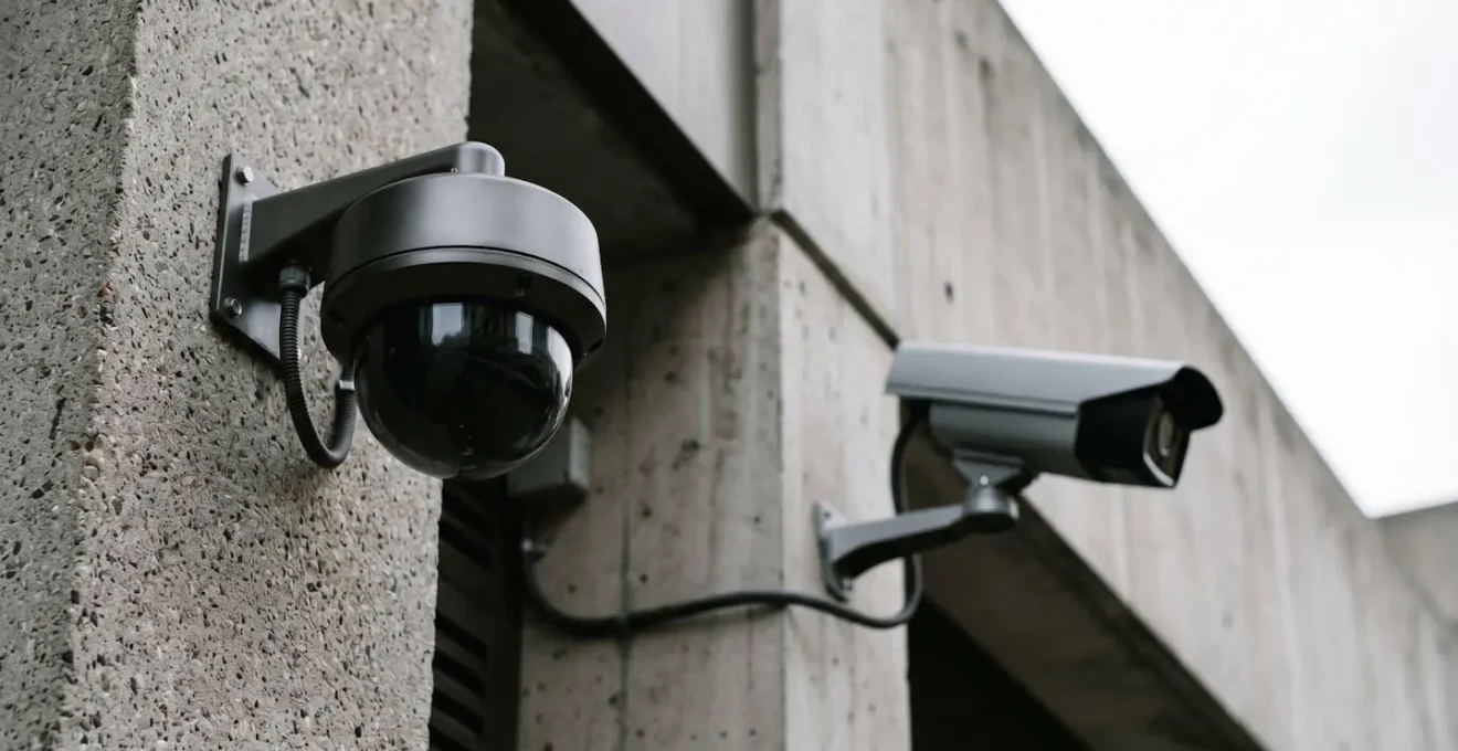 Comparaison visuelle entre caméra de surveillance dôme et caméra tube installées sur façade extérieure