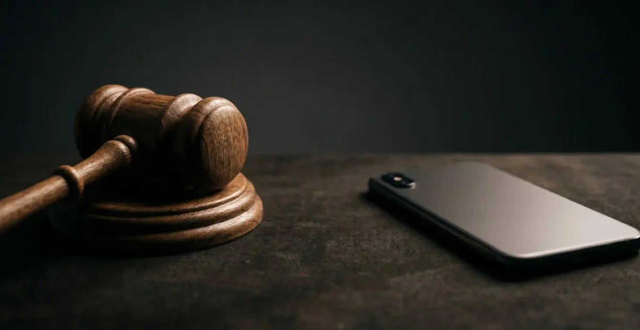 Métaphore visuelle du conflit entre justice populaire sur les réseaux sociaux et État de droit