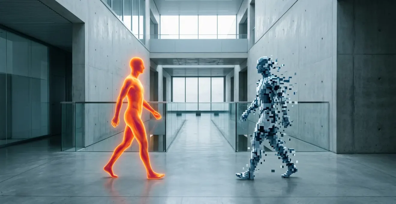 Concept de détection de mouvement par chaleur corporelle illustrant la différence entre technologie PIR et analyse vidéo pour la sécurité