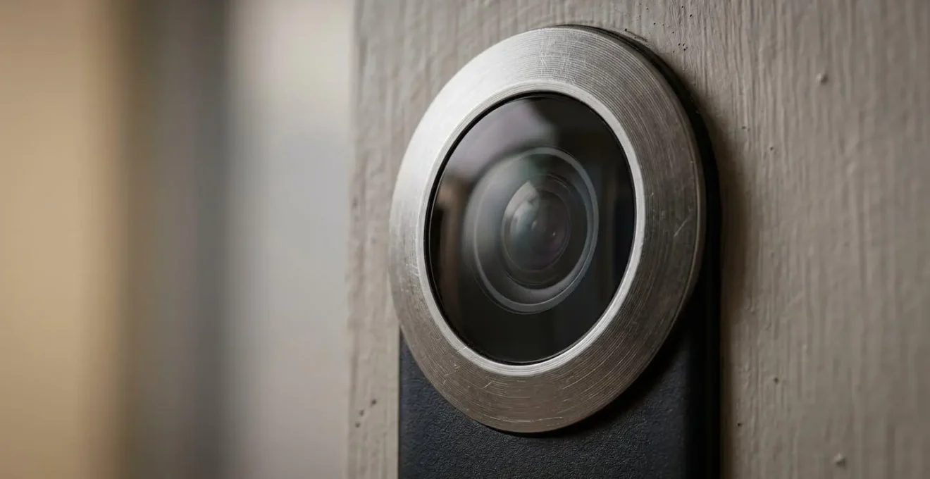 Judas numérique connecté installé sur une porte d'appartement pour sécurité renforcée