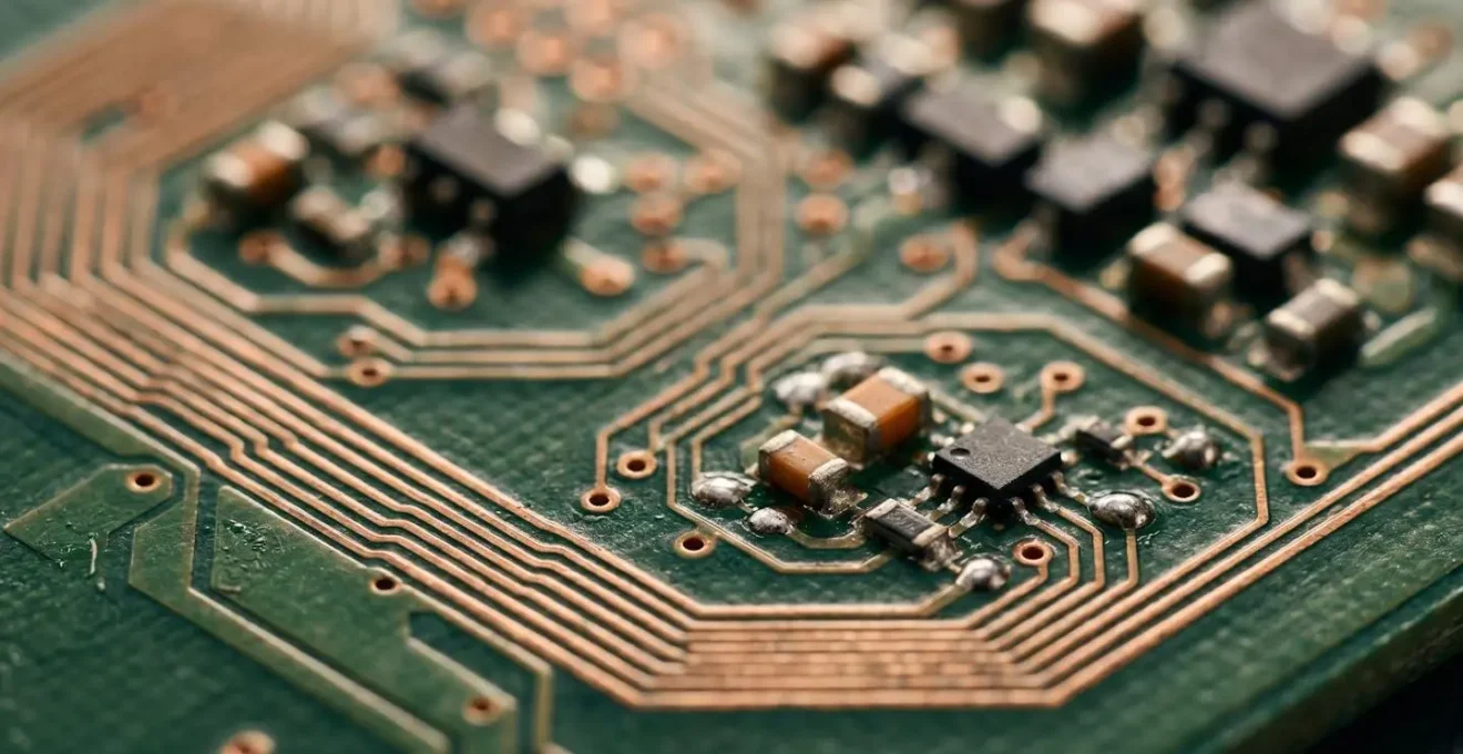 Vue macro d'un composant électronique de système de vidéosurveillance