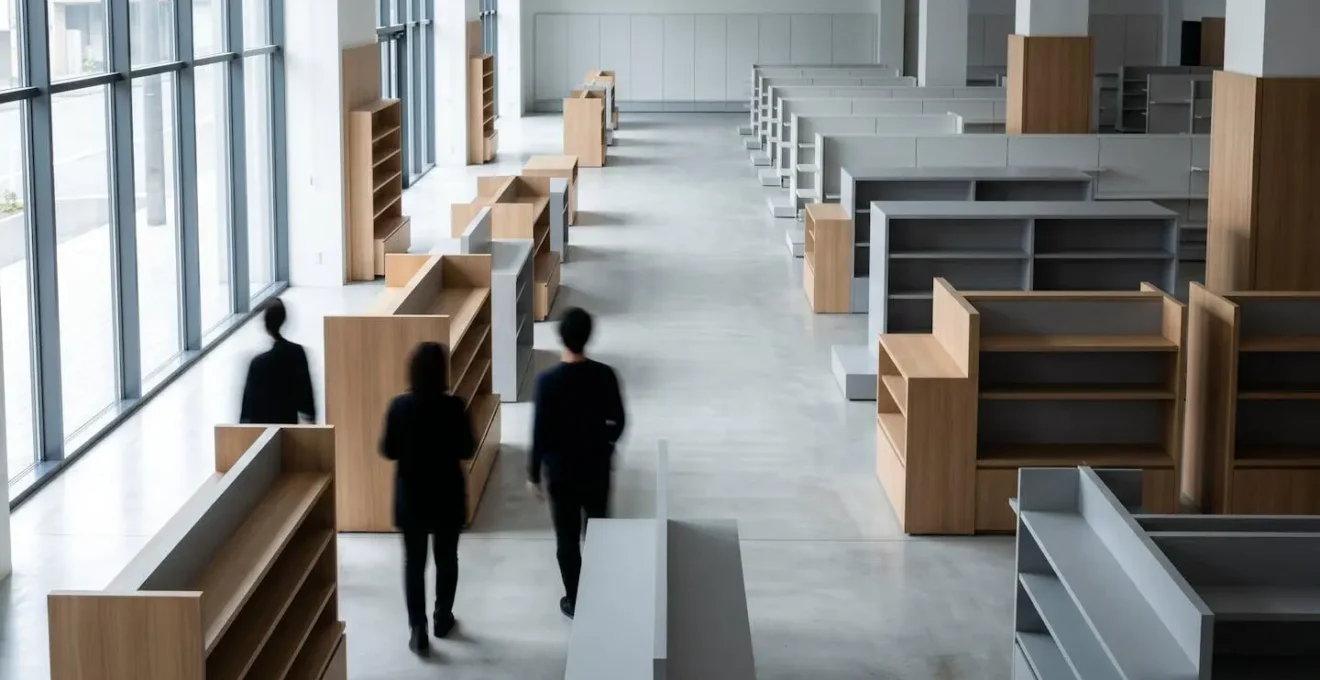 Vue panoramique d'un espace commercial avec visualisation des zones de faible fréquentation client à optimiser